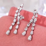*Glamorous Pear Cut Moissanite Double Strand Waterfall Earrings - Image 3