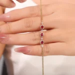Ruby Triad Bracelet | 18K Yellow Gold Ruby & Diamond Floral Links​ - Image 7