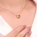 Round Cut Lab Diamond Pendant Necklace Modern Split Heart Style - Image 6