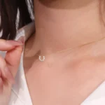 Round Cut Diamond Pendant Necklace Lucky Horseshoe Motif - Image 6