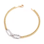 Two-Tone Curb Chain Bracelet with Pavé Lab Diamond Links - Image 2