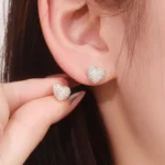 Round Cut Lab Diamond Heart Stud Earrings Pave Style(not including earring back) - Image 4