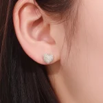 Round Cut Lab Diamond Heart Stud Earrings Pave Style