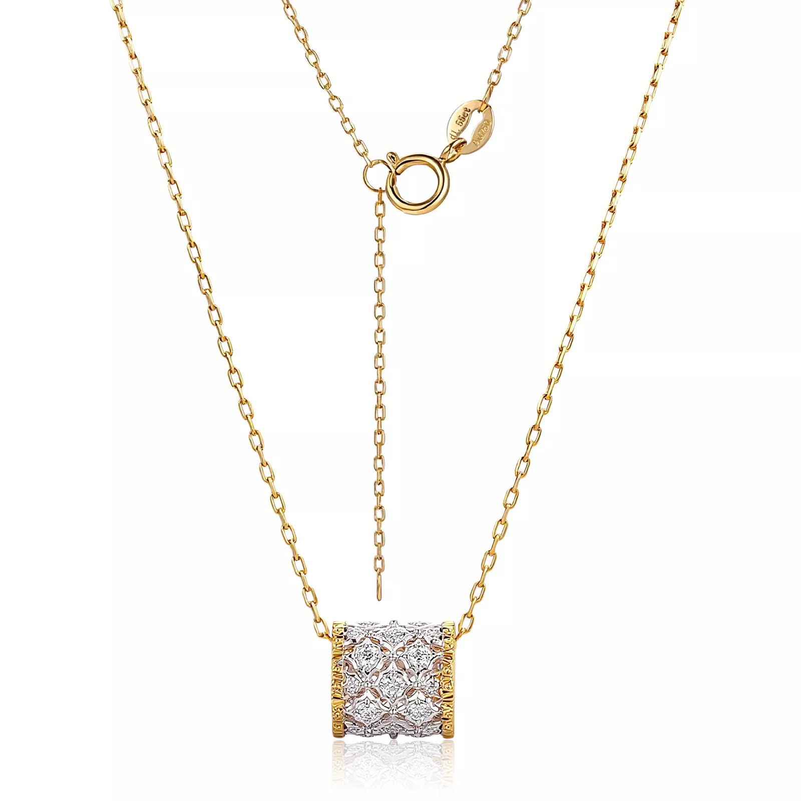 IMG_0722-1 Two-Tone Pavé Lab Diamond Barrel Slide Pendant | Pendant Only - Image 1