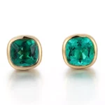 *Minimalist Cushion Cut Lab Emerald Bezel Stud Earrings