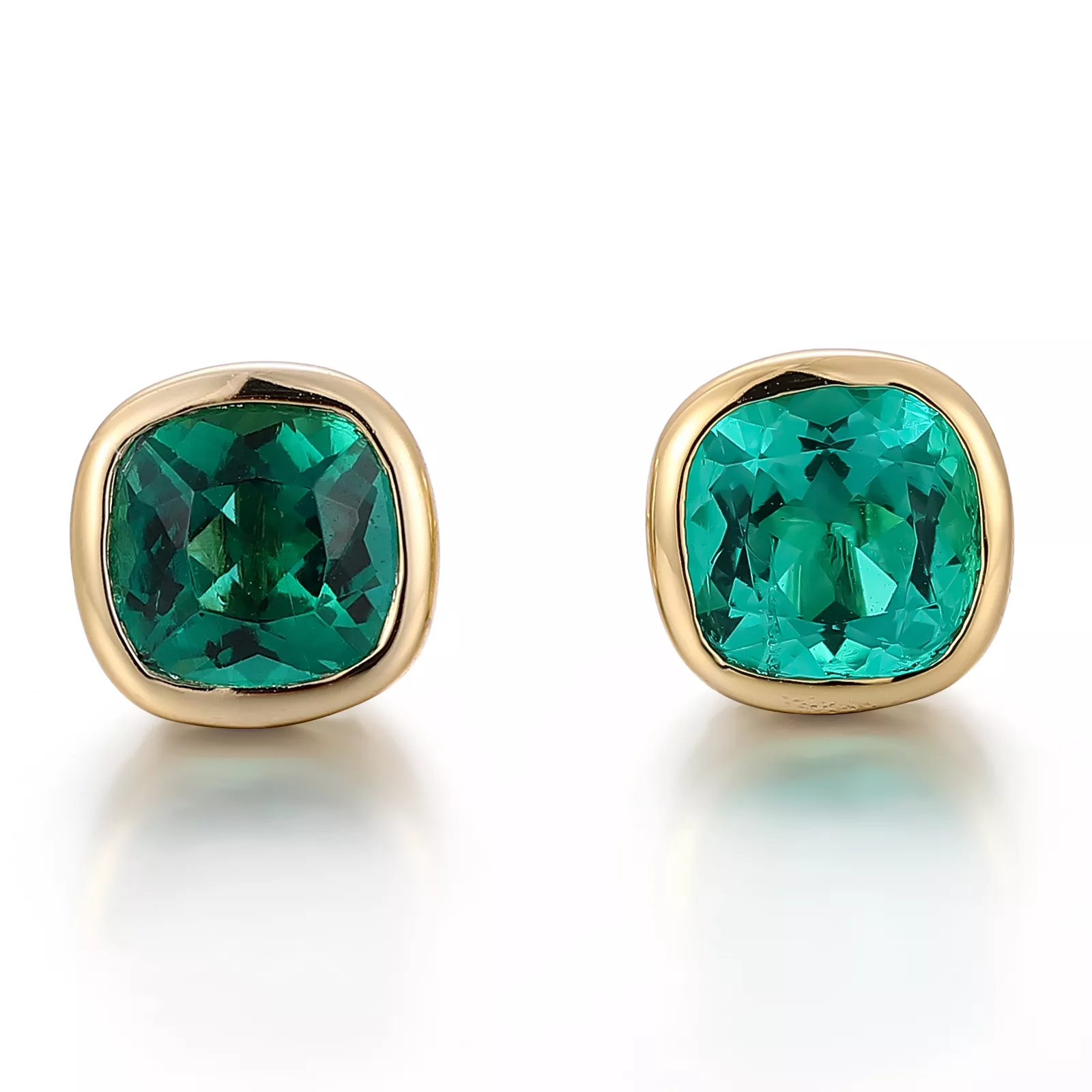 IMG_0812 *Minimalist Cushion Cut Lab Emerald Bezel Stud Earrings - Image 1