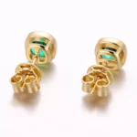 *Minimalist Cushion Cut Lab Emerald Bezel Stud Earrings - Image 3