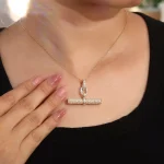 Round Cut Moissanite Bar Pendant Necklace Geometric T-Shape Charm (Pendant Only)