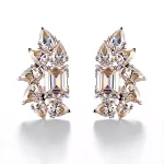 Emerald and Pear Cut Moissanite Cluster Stud Earrings with Modern Design
