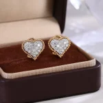 Heart-Shaped Pavé Lab Diamond Stud Earrings in 18k Yellow Gold