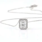 *3CT Radiant Moissanite Pendant Necklace with Halo Setting - Image 2