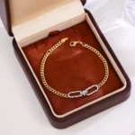 Two-Tone Curb Chain Bracelet with Pavé Lab Diamond Links - Image 3