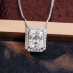 *3CT Radiant Moissanite Pendant Necklace with Halo Setting - Image 8