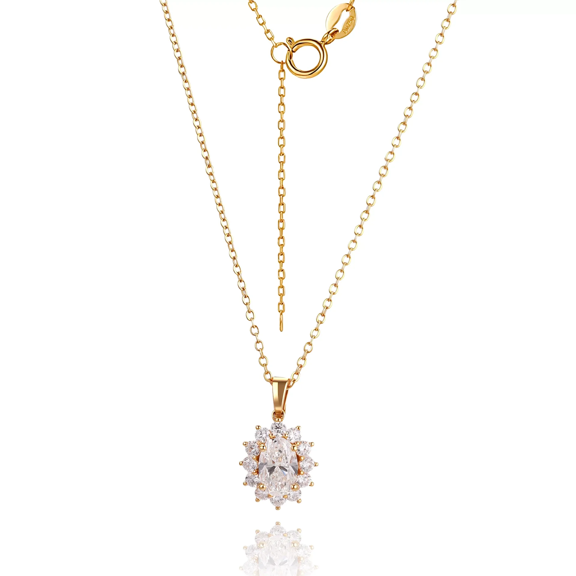 IMG_1646-1-scaled-1 Oval Lab Diamond Pendant | 1.5ctw Oval Lab Diamond in 18K Gold with Stardust Halo(Pendant Only) - Image 1