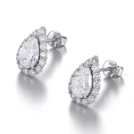 Halo Pear Studs | 1ct Pear-Cut Lab Diamond Earrings with Micro-Pavé Halo in 18K White Gold(Earring backs not included)