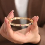 *Heart Cut Lab Gemstone Bangle Bracelet Modern Station Style - Image 3
