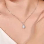 ​Celestial Pear Diamond Pendant | 18K White Gold Pear Lab Diamond & Stardust Halo​(pendant only) - Image 3