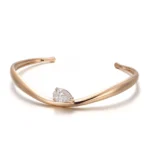 *Modern Sculptural Pear Cut Moissanite Solitaire Open Cuff Bangle Bracelet - Image 2