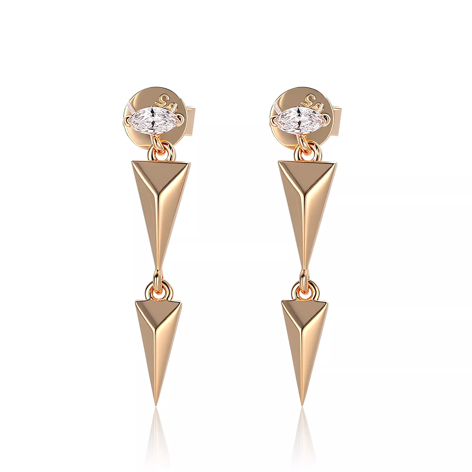 IMG_2363 Modern Geometric Spike Drop Earrings with Marquise Moissanite Accents - Image 1