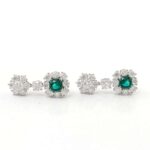 *Luxurious Floral Cushion Cut Emerald and Moissanite Drop Earrings - Image 3
