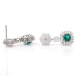 *Luxurious Floral Cushion Cut Emerald and Moissanite Drop Earrings - Image 4