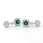 *Luxurious Floral Cushion Cut Emerald and Moissanite Drop Earrings - Image 5