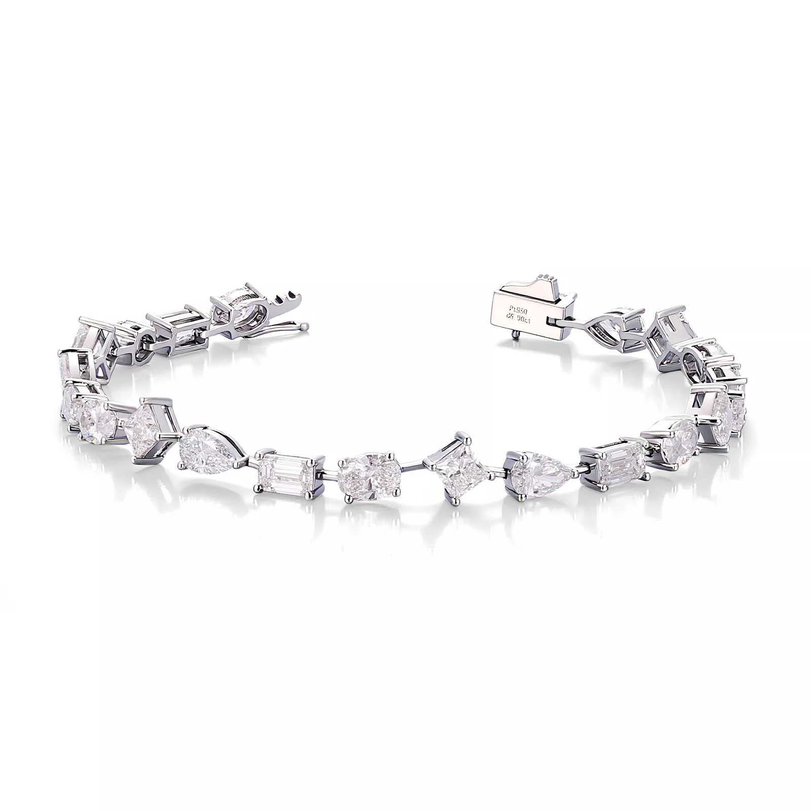 IMG_2550 Multi-Shape Fancy Cut Lab Diamond Bracelet in PT950 Platinum - Image 1