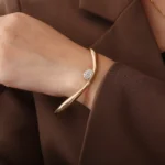 *Modern Sculptural Pear Cut Moissanite Solitaire Open Cuff Bangle Bracelet - Image 4
