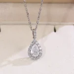 ​Celestial Pear Diamond Pendant | 18K White Gold Pear Lab Diamond & Stardust Halo​(pendant only) - Image 5
