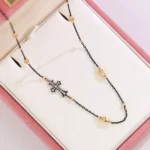 Vintage Contrast Cross Choker | Round-Cut Lab Diamonds with 18K Gold Beads​ - Image 5