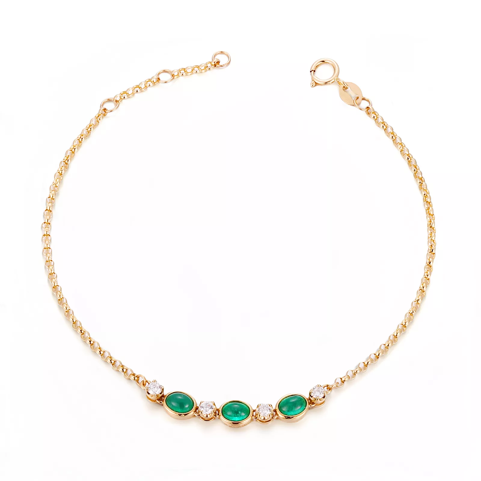IMG_2575-1 Delicate Oval Emerald and Diamond Station Bracelet in 18k Yellow Gold - Image 1