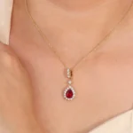 Pear Cut Lab Ruby Pendant Only Round Cut Moissanite Accent(pendant only) - Image 3