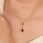 Pear Cut Lab Ruby Pendant Only Round Cut Moissanite Accent