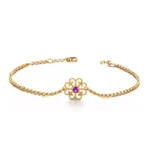 18k Yellow Gold Vintage Filigree Flower Bracelet with Pink Sapphire