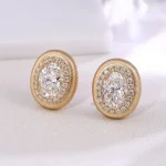 Oval Halo Radiance Studs | Oval-Cut Lab Diamond Earrings with Full Halo in 18K Yellow Gold