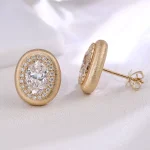Oval Halo Radiance Studs | Oval-Cut Lab Diamond Earrings with Full Halo in 18K Yellow Gold