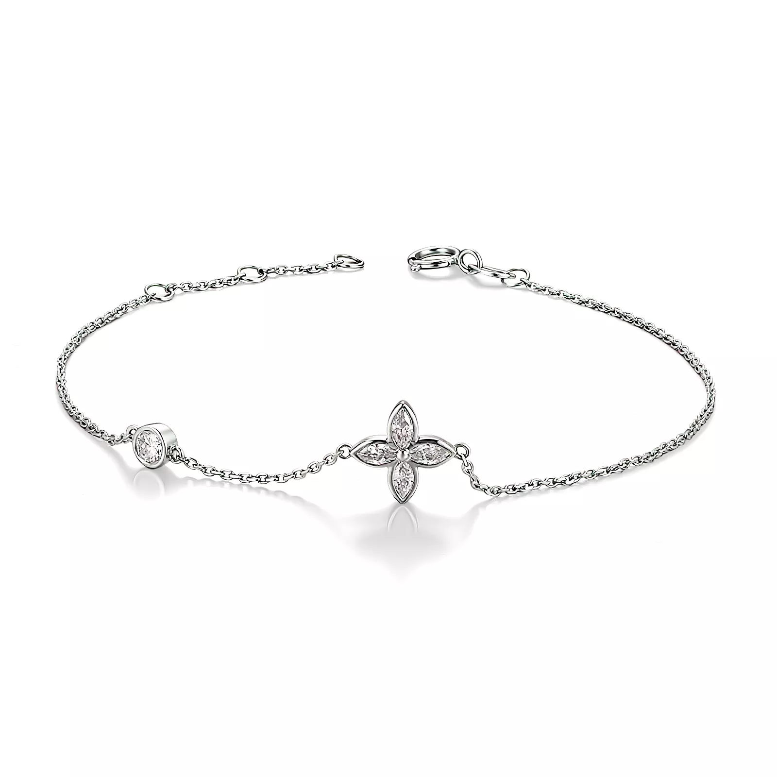 IMG_2613 18k White Gold Marquise Diamond Clover Station Bracelet - Image 1