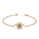 Vintage Starburst Emerald Bracelet with Brushed Gold Disc