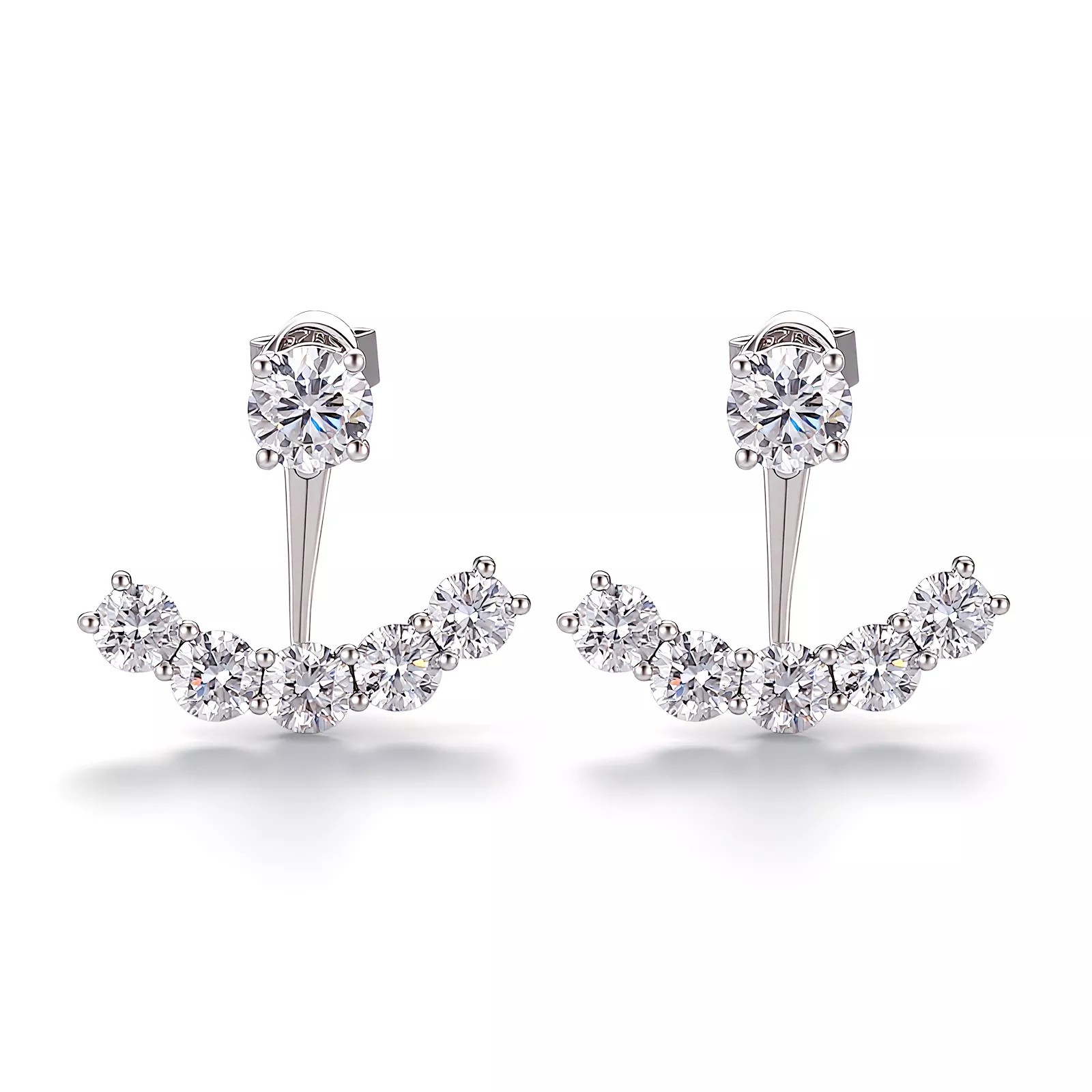 IMG_2660 Versatile Round Lab Diamond Ear Jacket Earrings in 18k White Gold (Earring backs not included) - Image 1