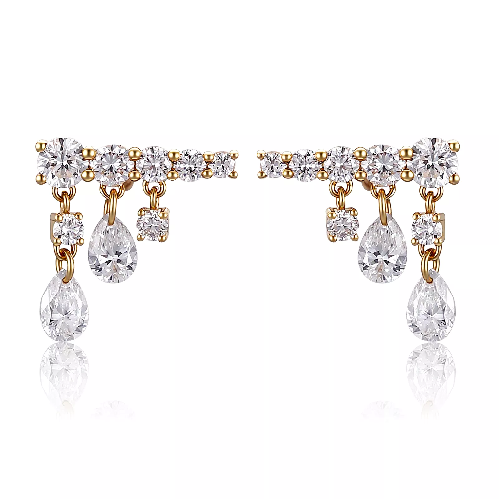 IMG_2680-1 Waterfall Pear & Round Lab Diamond Stud Earring in 18k Yellow Gold(Earring backs not included) - Image 1