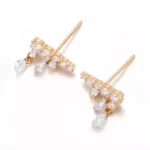Waterfall Pear & Round Lab Diamond Stud Earring in 18k Yellow Gold(Earring backs not included) - Image 2