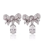 Pavé Lab Diamond Bow Drop Earrings with Oval Cut Dangle