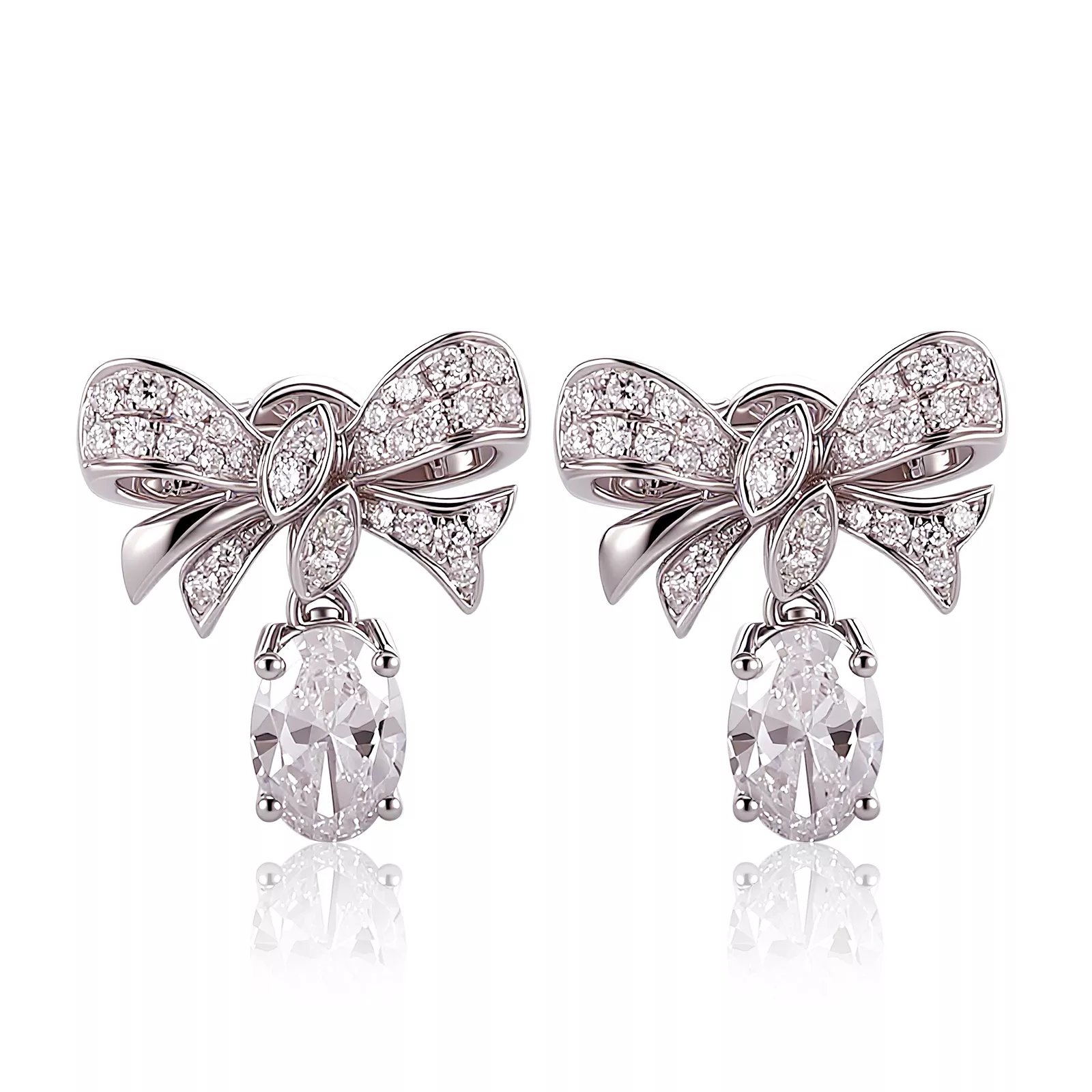 IMG_2694 Pavé Lab Diamond Bow Drop Earrings with Oval Cut Dangle(Earring backs not included) - Image 1