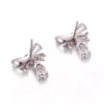 Pavé Lab Diamond Bow Drop Earrings with Oval Cut Dangle(Earring backs not included) - Image 2