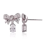 Pavé Lab Diamond Bow Drop Earrings with Oval Cut Dangle