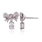 Pavé Lab Diamond Bow Drop Earrings with Oval Cut Dangle(Earring backs not included) - Image 3
