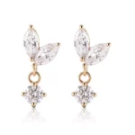 Marquise Leaf & Round Lab Diamond Drop Earrings in 18k Yellow Gold(Earring backs not included)