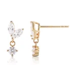 Marquise Leaf & Round Lab Diamond Drop Earrings in 18k Yellow Gold(Earring backs not included) - Image 2