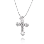 Art Deco Baguette and Round Diamond Cross Pendant in 18k White Gold