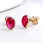 5CTW Classic Stud Earring with Oval Cut Cabochon Lab Red Gemstone - Image 4